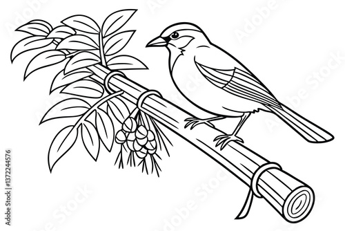Cute orange robin vector illustration perched on a winter branch