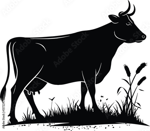 Cow Silhouette Vector – Farm Animal, Cattle, Livestock Illustration