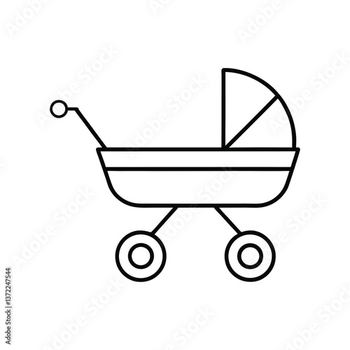 Simple Line Art Illustration of a Baby Stroller