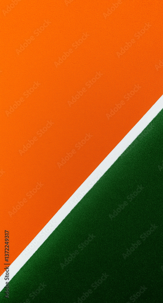 A green and orange striped background with a white line