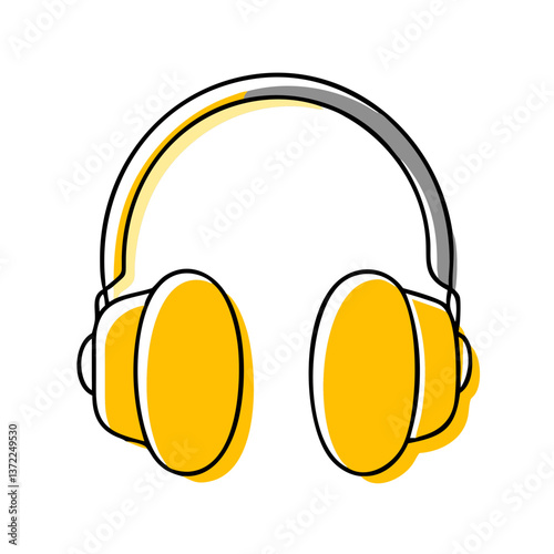 Ear protection headphones icon in yellow and gray colors for noise reduction and audio safety. Safety and caution concept