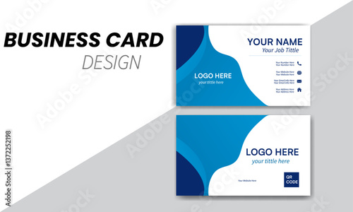  modern business card with organic shapes blue and white colour mix , Personal visiting card with company logo. 