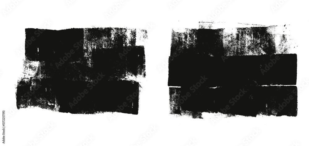 Ink text boxes labels. Streaks and callouts tag set. Grunge brush paint stokes. Brayer ink black lines. Thick paint rolled stripe stamps. Chalk wide underlines Vector smear banners on white background