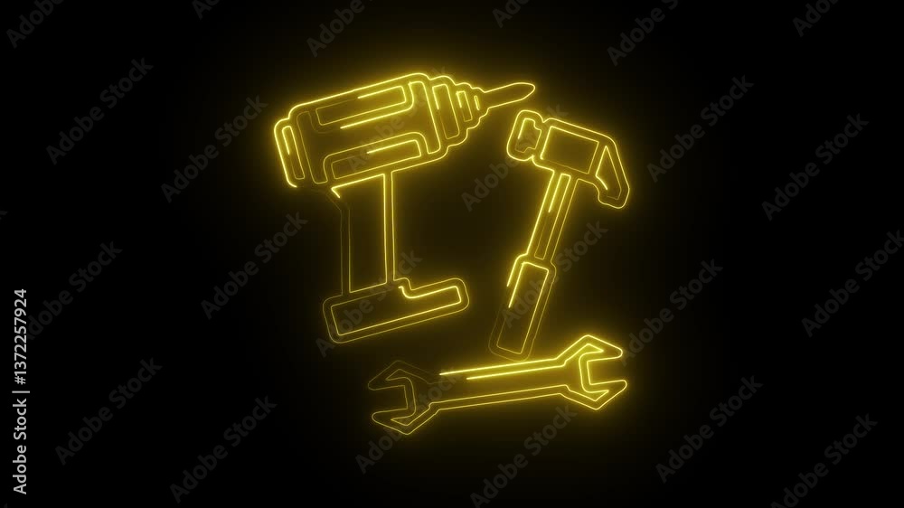 Glowing neon construction tool icon isolated on black background. HD Video motion graphic animation Glowing neon construction tool icon isolated on black background. HD Video motion graphic animation