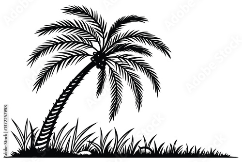 Tropical palm silhouette art evokes summer beach paradise