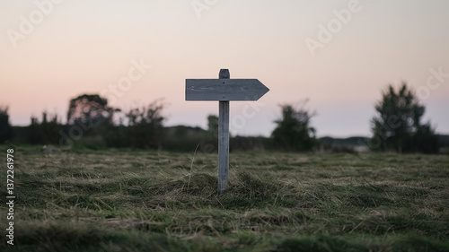 Wooden Arrow Signpost Against Gradient Sky, Symbolizing Direction and Simplicity