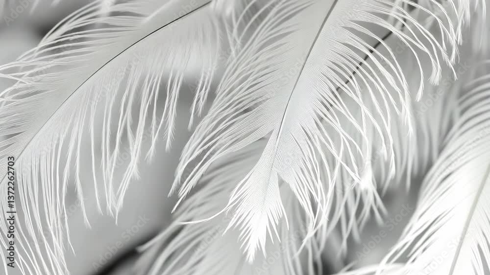 Soft white feathers move gracefully in the light, exhibiting their intricate texture and beauty in a serene environment. The gentle motion captures a tranquil atmosphere Soft white feathers move gracefully in the light, exhibiting their intricate texture and beauty in a serene environment. The gentle motion captures a tranquil atmosphere