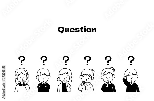 疑問を持つ子供たちのベクターイラストセット 質問 はてな 不思議 謎 好奇心	