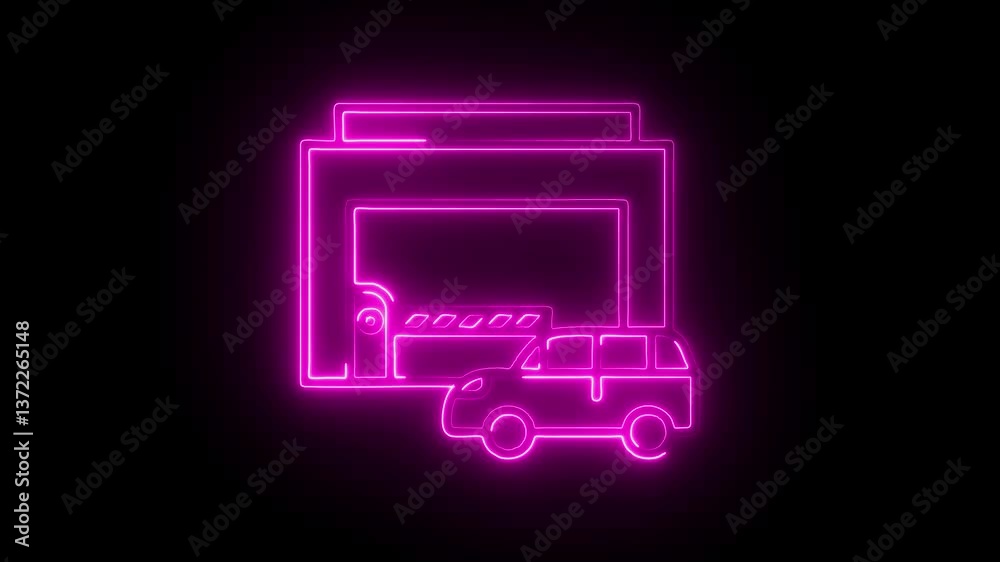 Glowing neon multi level icon isolated on black background. HD Video motion graphic animation Glowing neon multi level icon isolated on black background. HD Video motion graphic animation