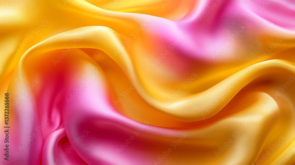 Fototapeta premium A vibrant abstract texture of silk in electric yellow and neon pink, with bold, flowing patterns,