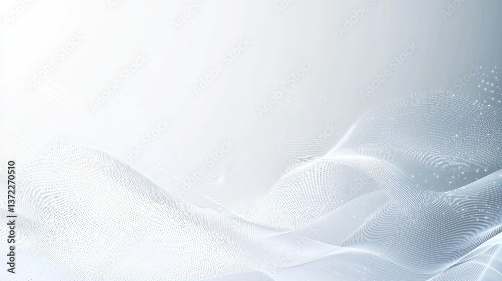Fototapeta premium White background with abstract flowing waves, interconnected dots, and subtle geometric lines. A futuristic and elegant digital concept.