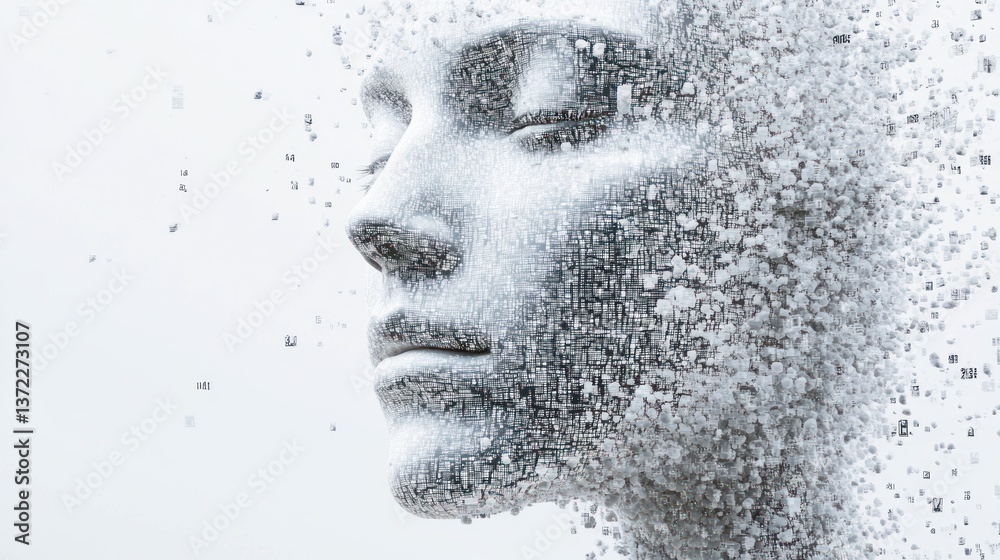 Abstract female face, fragmented, serene Abstract female face, fragmented, serene