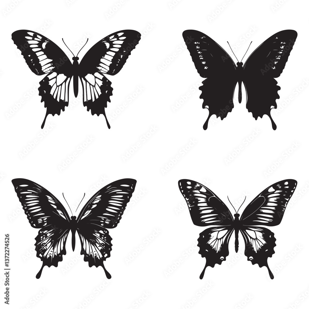 Black and White Butterfly Vector Set Black and White Butterfly Vector Set