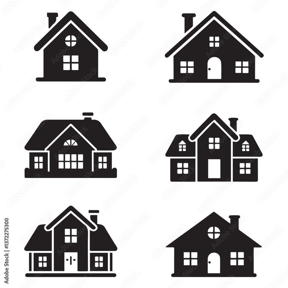 Fototapeta premium House Icon Set Silhouette Vector Black. with white background
