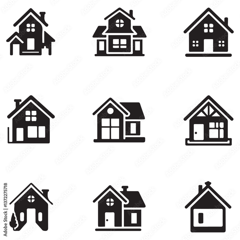 House Icon Set Silhouette Vector Black. with white background House Icon Set Silhouette Vector Black. with white background