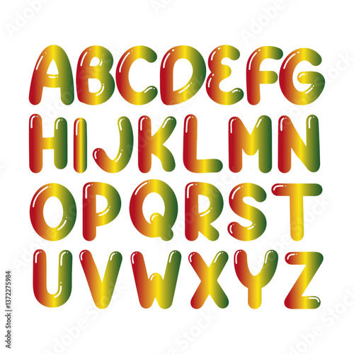 The use of gradients, highlights, and rounded shapes creates a sense of depth and playfulness. The consistent execution across all letters ensures a cohesive and professional look.

