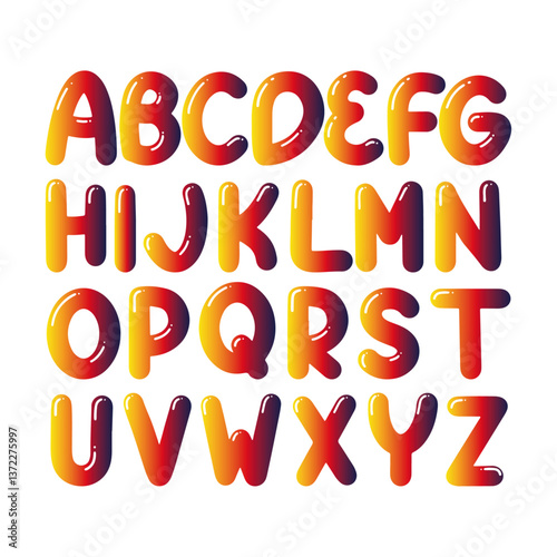 The use of gradients, highlights, and rounded shapes creates a sense of depth and playfulness. The consistent execution across all letters ensures a cohesive and professional look.

