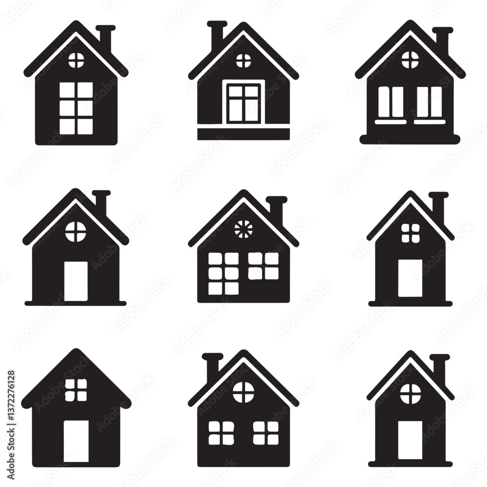 House Icon Set Silhouette Vector Black. with white background House Icon Set Silhouette Vector Black. with white background