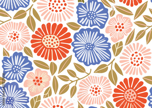 Seamless Abstract flower art  pattern, doodle, fabric, fashion textile , hand-drawn feathers in earthy tones for bohemian skirts, shawls, and maxi dresses.