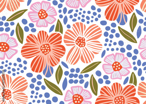 Seamless Abstract flower art  pattern, doodle, fabric, fashion textile , hand-drawn feathers in earthy tones for bohemian skirts, shawls, and maxi dresses.