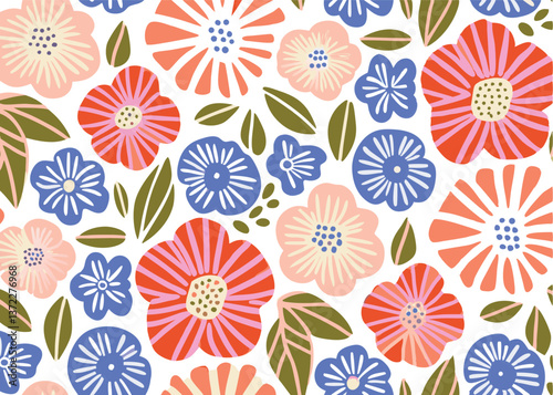 Seamless Abstract flower art  pattern, doodle, fabric, fashion textile , hand-drawn feathers in earthy tones for bohemian skirts, shawls, and maxi dresses.