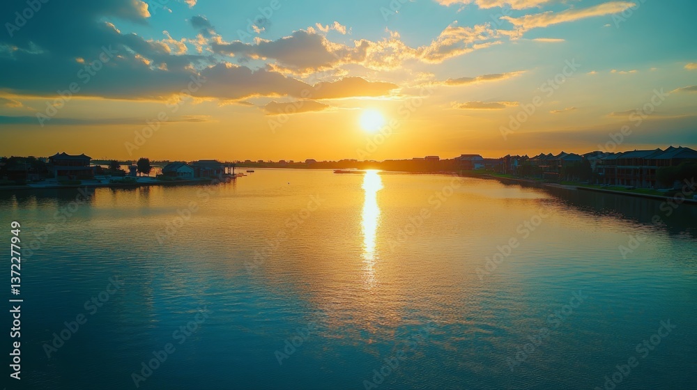 Naklejka premium Jiangnan Water Town - Jiangnan Water Town, Sunset and Sunset Scenery