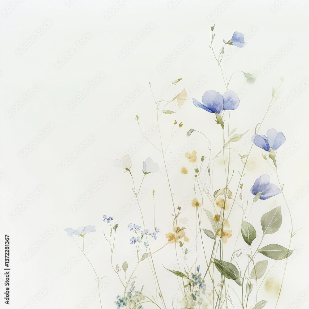 Fototapeta premium Delicate Watercolor Wildflowers Illustration in Soft Pastel Tones