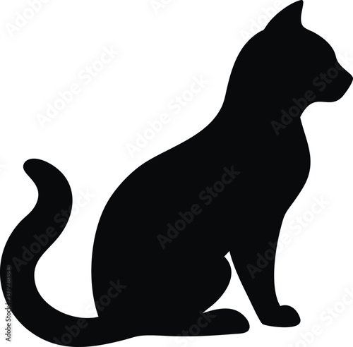 Elegant black cat silhouette poised against a pristine white backdrop