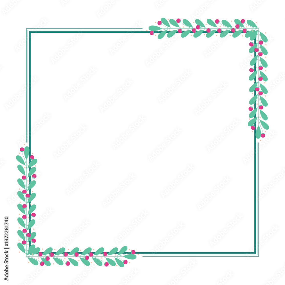 Green Wreath Border Frame Decorated With Green Leaves Green Wreath Border Frame Decorated With Green Leaves