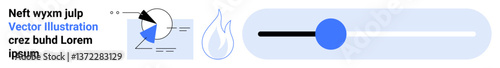 Pie chart, flame icon, and horizontal slider symbolize data, customization, and energy themes. Ideal for analytics, strategy, environment, personalization interface design UX simple landing page