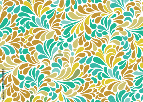 Seamless Abstract flower art  pattern, doodle, fabric, fashion textile , hand-drawn feathers in earthy tones for bohemian skirts, shawls, and maxi dresses.