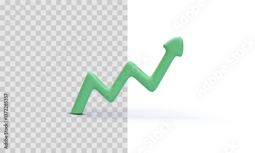 Green up arrow in 3d realistic style isolated on transparent background. Vector illustration