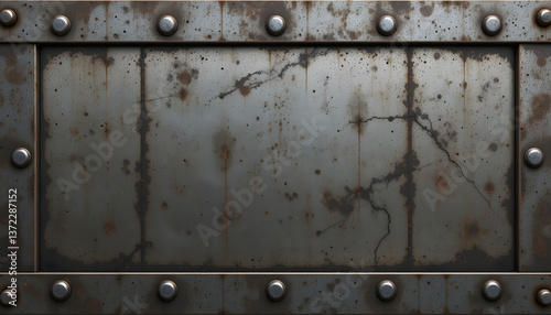 A seamless metallic texture featuring large industrial steel plates joined with rivets.