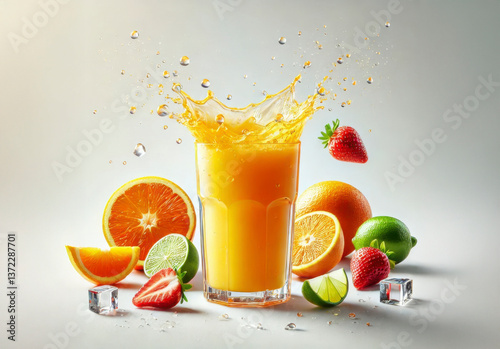Obraz na płótnie Vaso de zumo de frutas refrescante color naranja w salonie