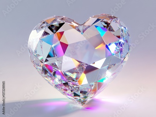 White background,Heart-shaped crystal,heart shape natural diamond,rainbow, portrait, bright lighting, icon, 8k 