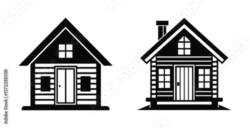 Couple of classic cabin house vector silhouette designs.
