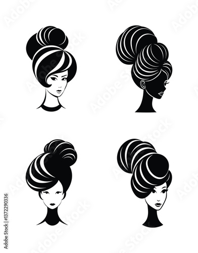 A set of four classic beehive hairstyle vector designs.