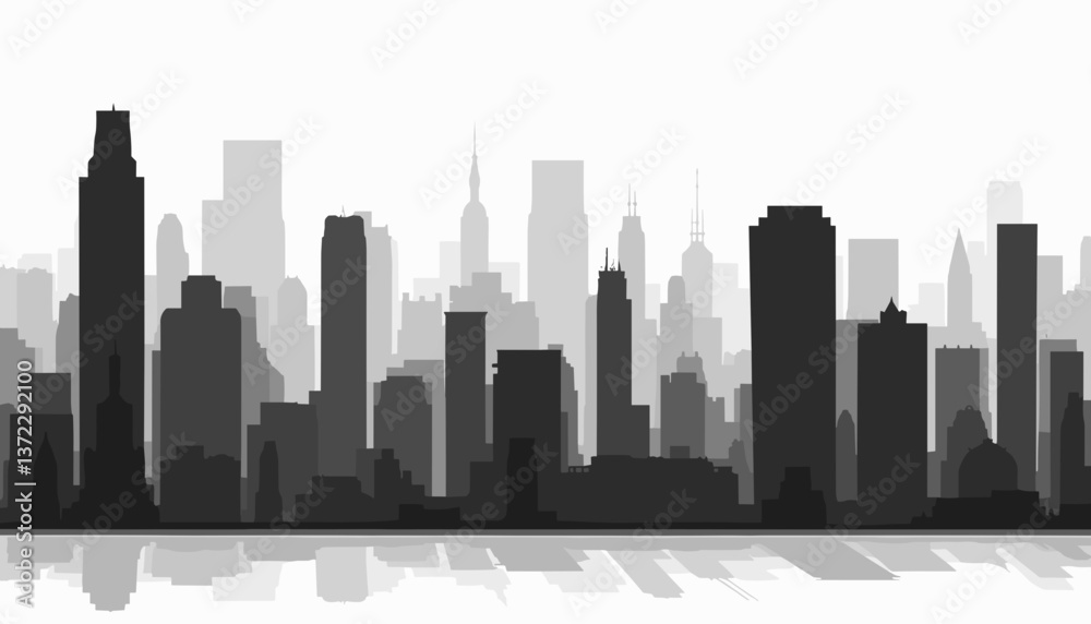 Silhouette of a city skyline with various skyscrapers against a minimalist background Silhouette of a city skyline with various skyscrapers against a minimalist background