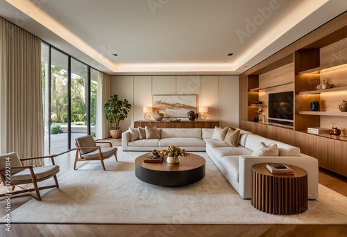 Wallpaper Mural A living room filled with furniture and a large window. Torontodigital.ca