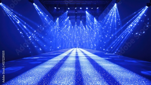 Obraz na płótnie Empty runway with bright blue spotlights, event space w salonie