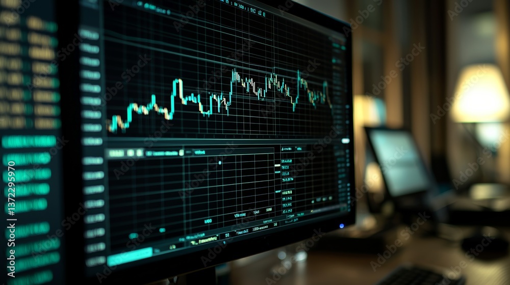 High-Resolution Financial Charts Displayed on a Professional Monitor in an Office Environment High-Resolution Financial Charts Displayed on a Professional Monitor in an Office Environment