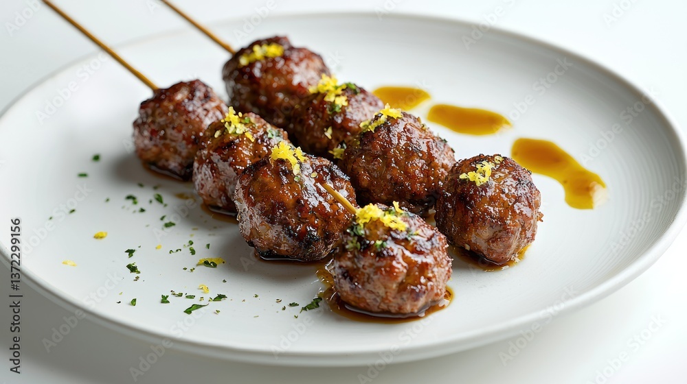 Juicy meatballs served with a sprinkle of lemon zest and a light drizzle of olive oil Juicy meatballs served with a sprinkle of lemon zest and a light drizzle of olive oil