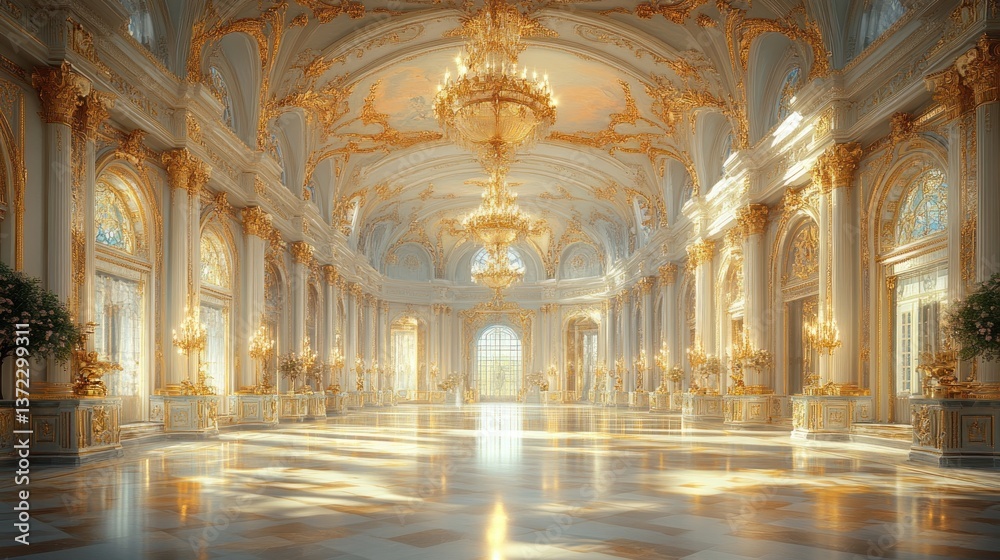 Obraz premium Grand Palace Ballroom: A Luxurious Golden Hall