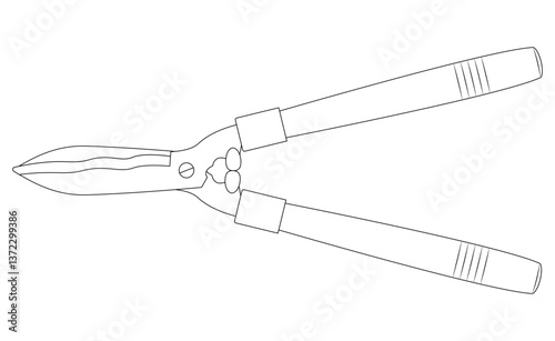 Garden pruner. Vector illustration isolated on white. Black line. Coloring page.