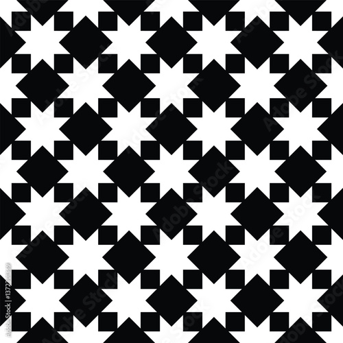 Black and White Diamond Star Shape Seamless pattern Design Tile
