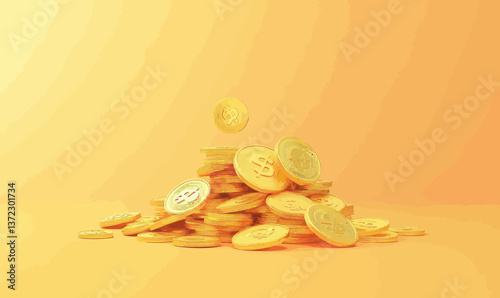 Golden Coin Pile 3D Illustration for Wealth, Savings, Investment, and Profit Concepts