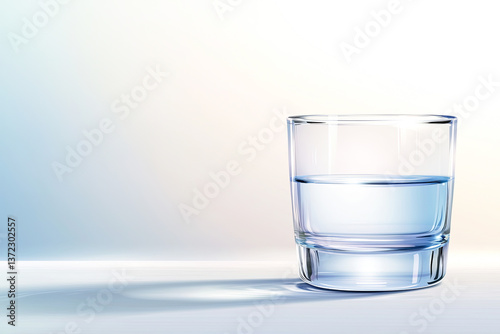 A clear glass filled with fresh water, reflecting light and shadows elegantly.