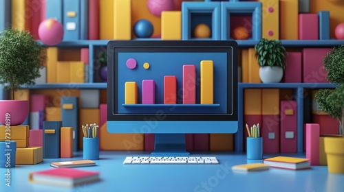 Wallpaper Mural Colorful office with computer showing charts on screen Torontodigital.ca