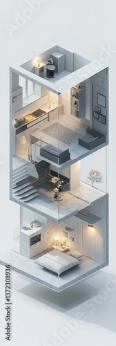 Modern Minimalist Isometric Home Interior Design