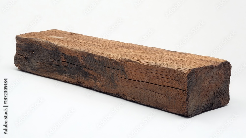 Rustic and Weathered Wooden Beam with Natural Grain and Texture on Light Background Rustic and Weathered Wooden Beam with Natural Grain and Texture on Light Background